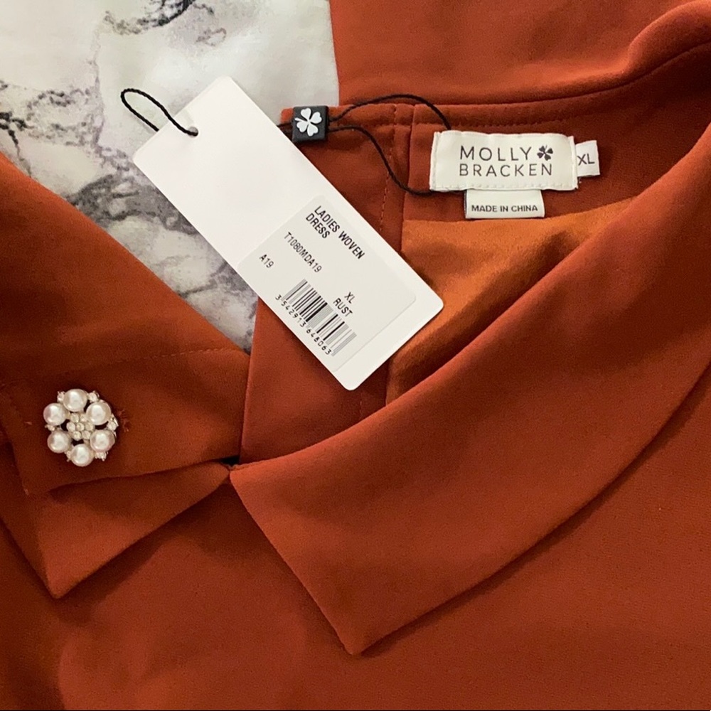 NWT Molly Bracken Collared Dress in Rust with Decorative Pearl Buttons (XL)